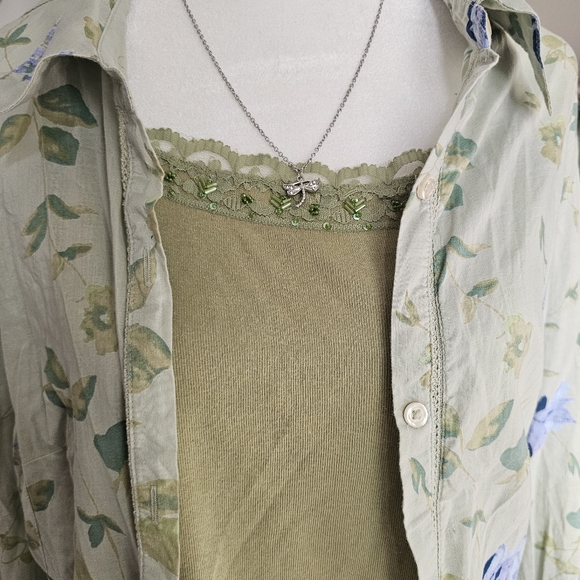 St. John's Bay Vintage Floral Button Down Lace Trim Camisole Set Large - Picture 4 of 5